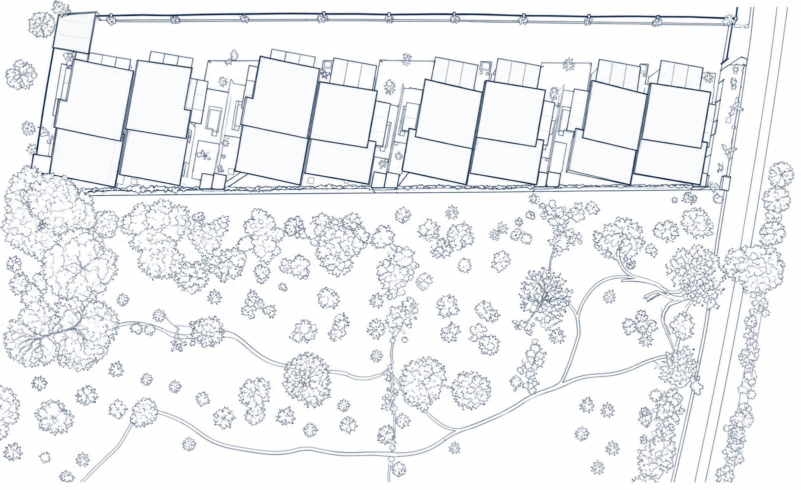 Plano arquitectónico de las ocho residencias de Casa Mar en Uvita